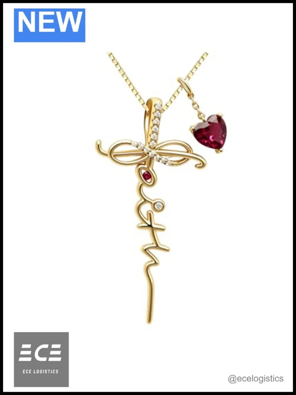 14K Gold Plated Faith Cross Necklace Womens Birthstone Pendant Jewelry